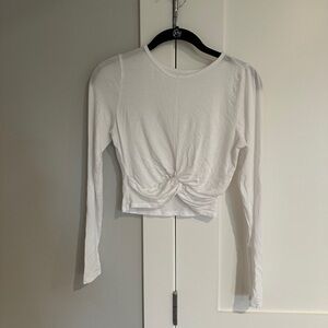 Beyond Yoga White Long Sleeve Twist Front Top